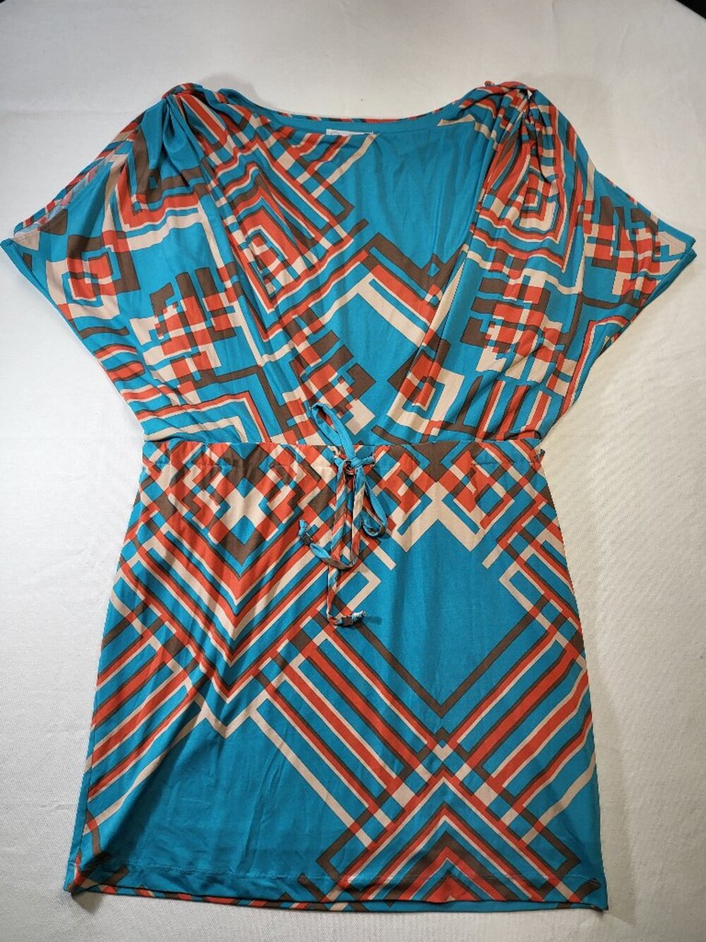 Jessica Simpson Blue & Orange Geometric Dolman Blouson Dress